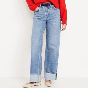 Old Navy Extra High Waist Cuffed Wide Leg Jeans Size 8 Tall - Sky-Hi